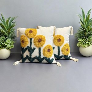 Sunflower Garden Tufted Cushion Cover