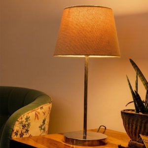 Classy With Twist Metal Chrome Table Lamp - Beige